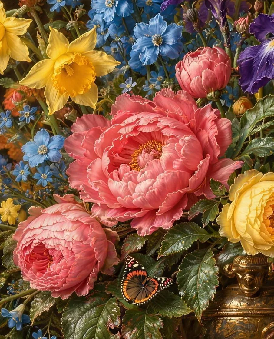 Detalj ur målningen: rosa pion